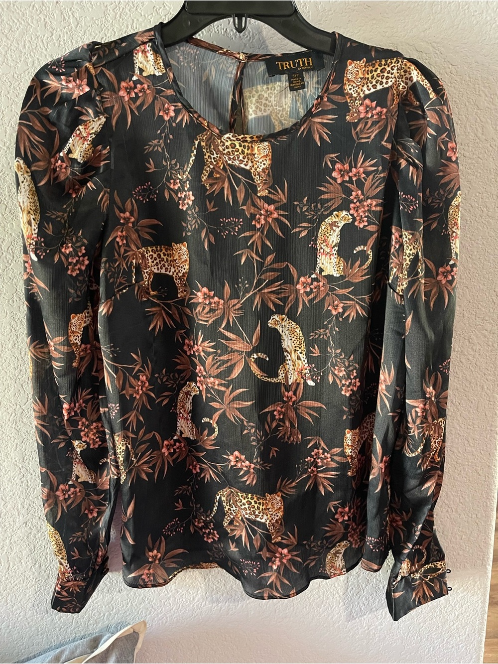 Truth Leopard & Floral Puff-Sleeve Blouse in Black and Brown